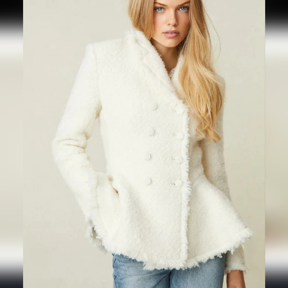 LoveShackFancy Morrow Wool Blend Peplum Jacket White